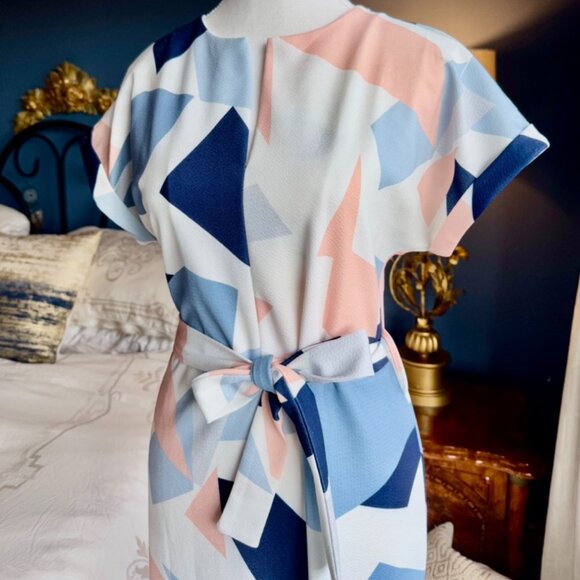 White w Multicolour Geometric Print Midi Dress - Picture 3 of 13